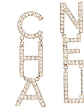 Chanel Crystal Letter Drop Earrings - Gold Tone Like New